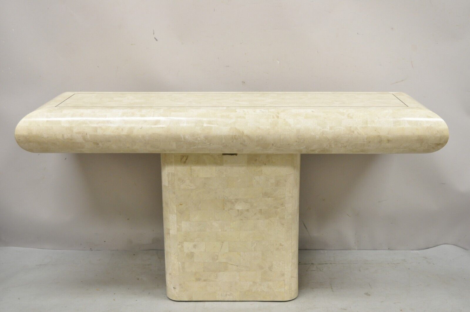 Vtg Maitland Smith Tessellated Stone Inlay Modern Pedestal Console Hall Table