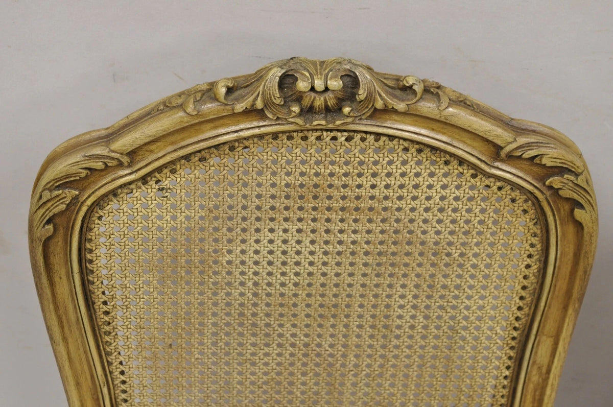 Antique French Provincial Louis XV Style Carved Walnut Cane Side Chair - a Pair