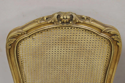 Antique French Provincial Louis XV Style Carved Walnut Cane Side Chair - a Pair