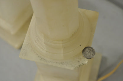 Vintage French Empire Italian Carved Alabaster Column Table Lamps - a Pair