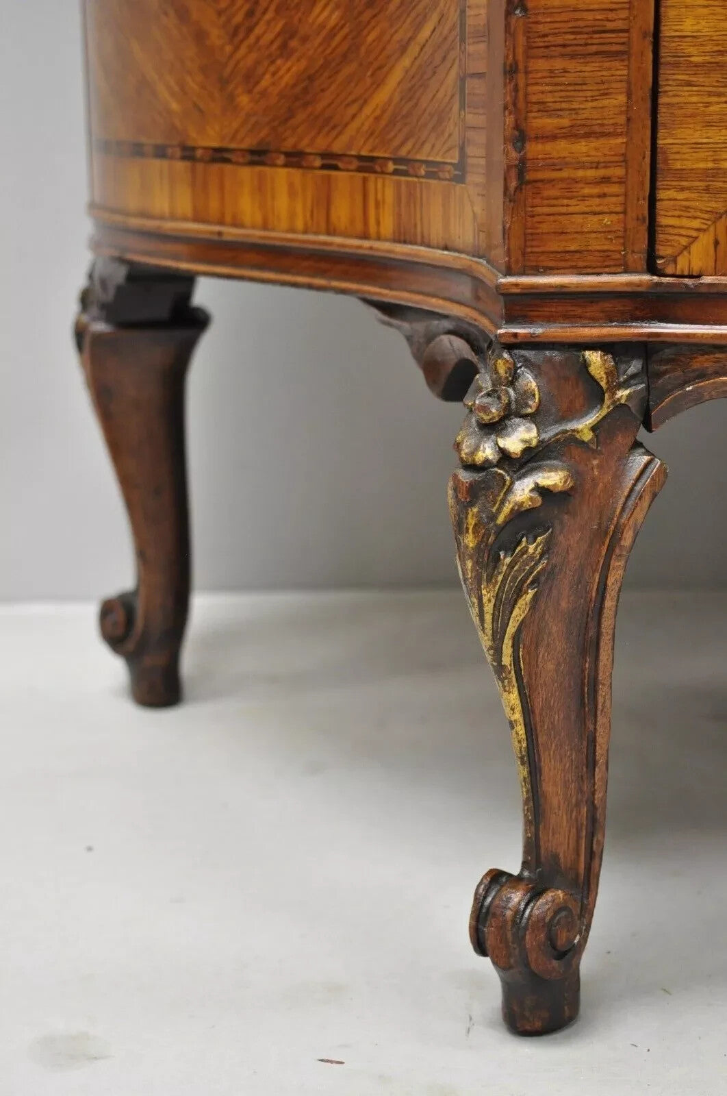Antique French Louis XV Style Marble Top Satinwood Demilune Commode Dresser