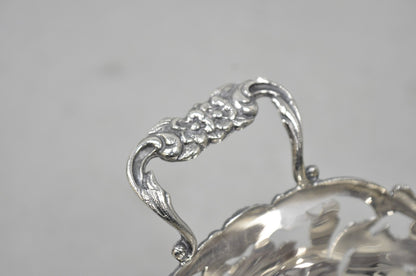 Vintage English Victorian Silver Plated Floral Pierced Small Nut Candy Dish