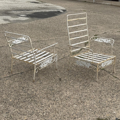Vintage Russell Woodard "Kissing Birds" Wrought Iron Patio Lounge Chair - Pair