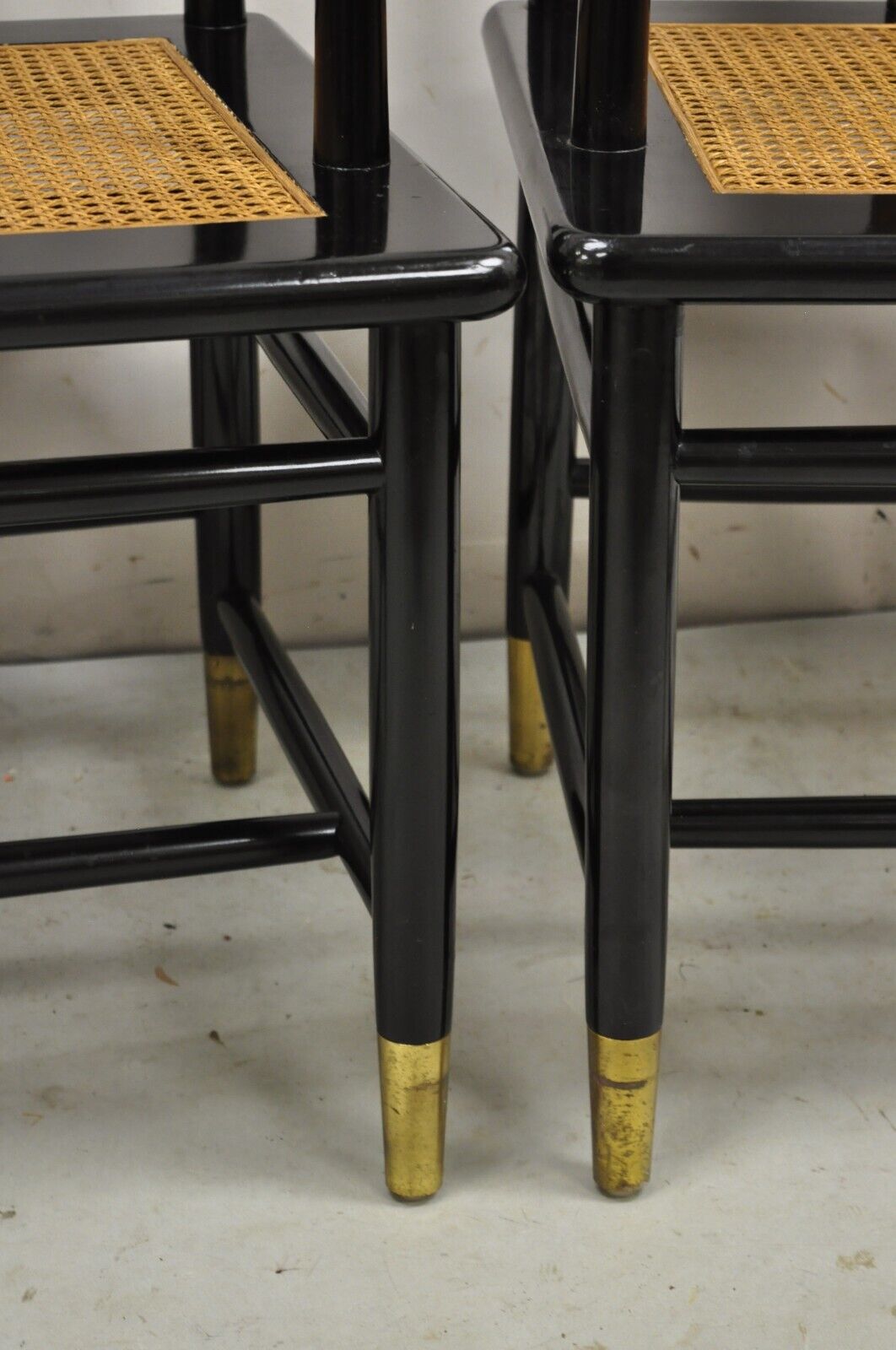 Vintage Henredon Scene 3 Oriental Black Lacquer Asian Horseshoe Chair - a Pair