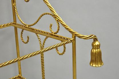 Italian Hollywood Regency Gold Gilt Iron Tassel 3 Tier Etagere Towel Rack Stand