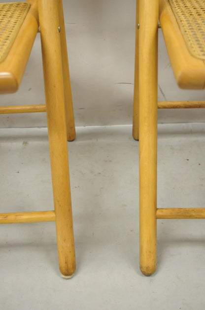 Vintage Habitat England Mid Century Modern Bentwood & Cane Folding Chairs - Pair