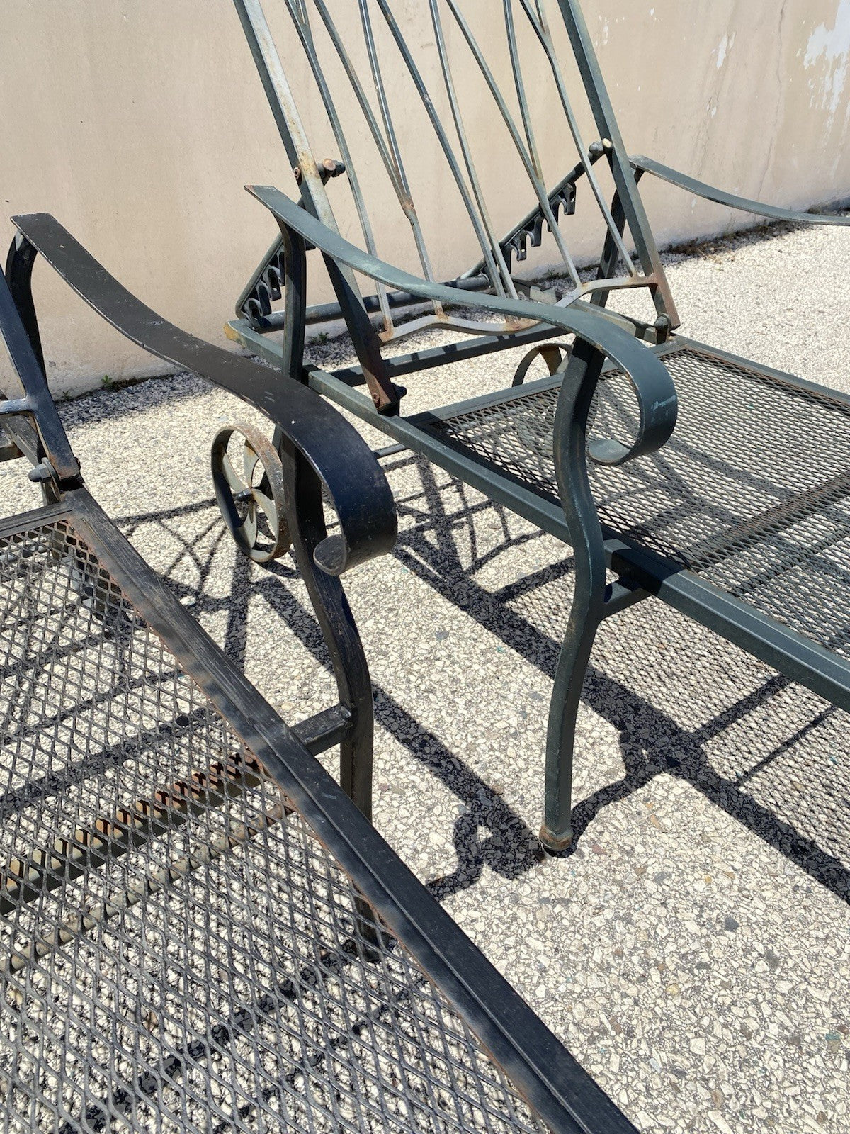 Woodard Style Wrought Iron Lattice Garden Patio Chaise Lounge Chair - a Pair