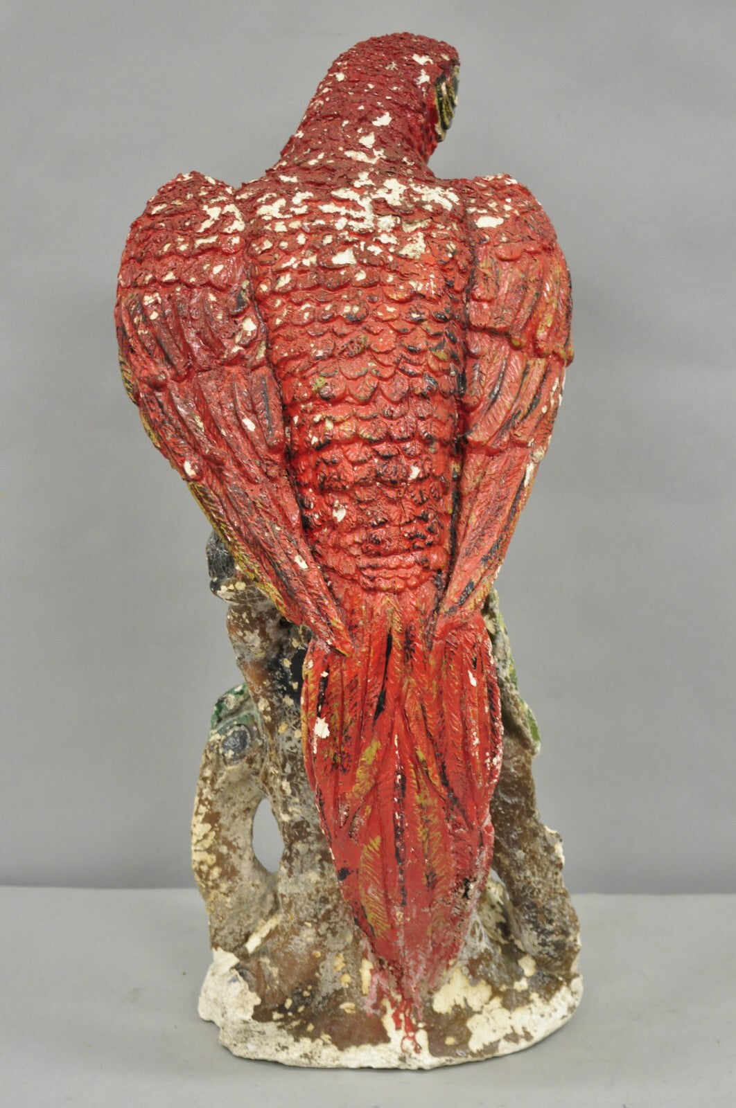 Vintage Hollywood Regency Cast Plaster Red Tropical Parrot Macaw 29" Statue