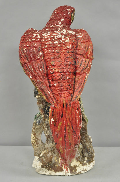 Vintage Hollywood Regency Cast Plaster Red Tropical Parrot Macaw 29" Statue