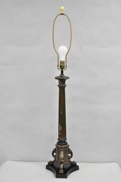 Vintage French Empire Tall Metal Bronze Finish Column Form Table Lamp
