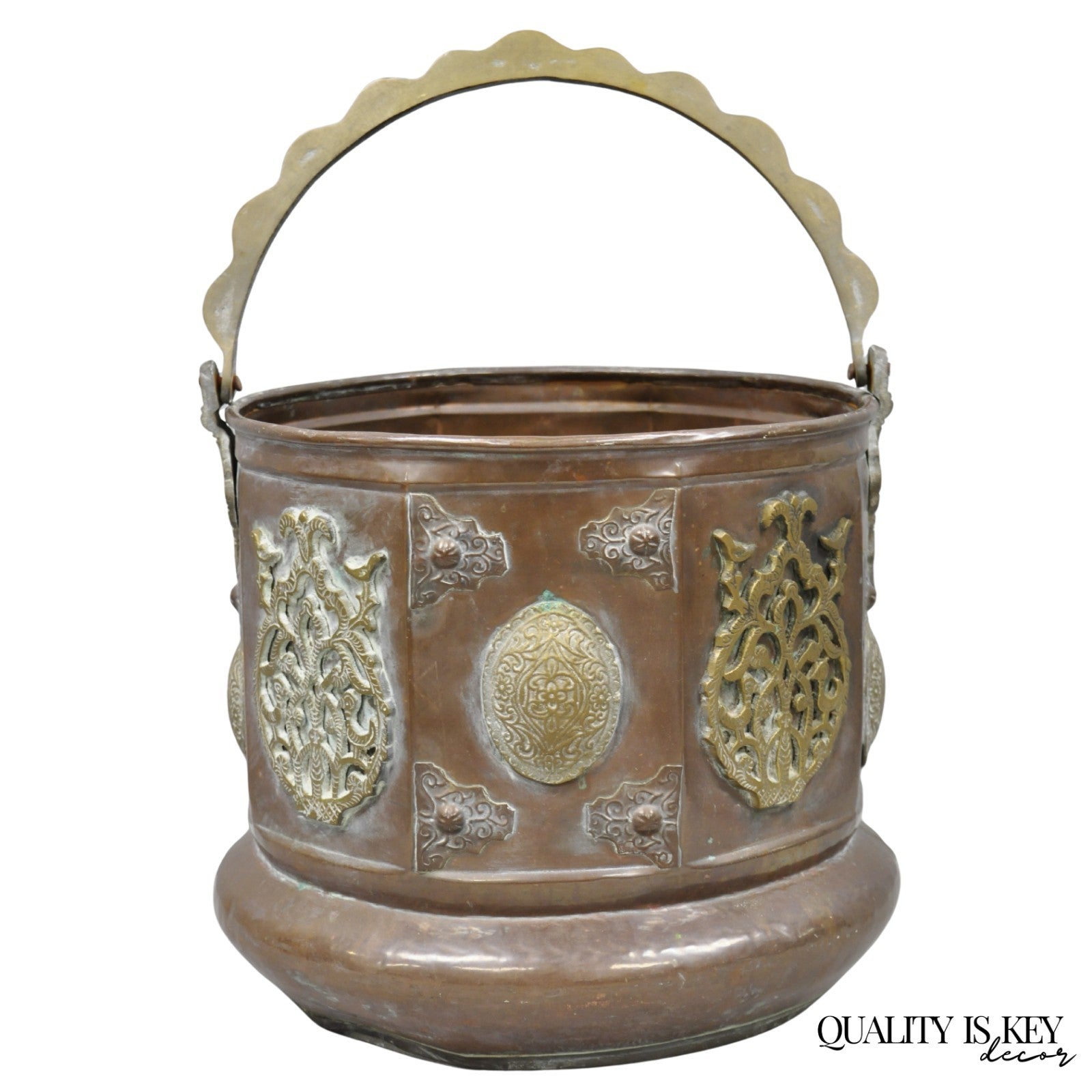 Antique Anglo Indian Middle Eastern Copper & Bronze Coal Bucket Cachepot Planter