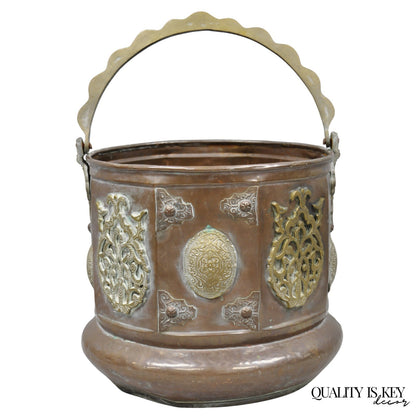 Antique Anglo Indian Middle Eastern Copper & Bronze Coal Bucket Cachepot Planter