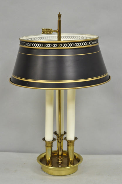 Vintage French Country Brass Tole Metal Shade Bouillotte Candlestick Table Lamp