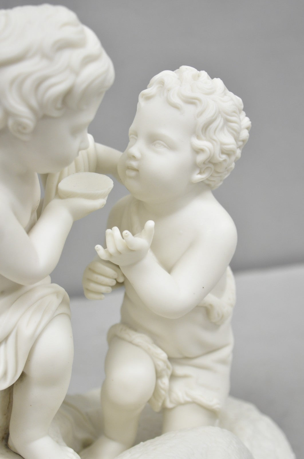 French Parian Porcelain Bisque "Feed My Lambs" Christ & St John Statue Sculpture