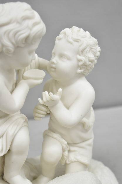 French Parian Porcelain Bisque "Feed My Lambs" Christ & St John Statue Sculpture