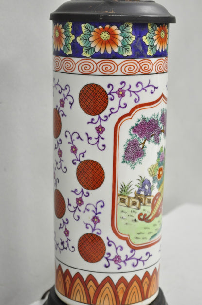 Vintage Chinoiserie Japanese Porcelain Cylinder Oriental Painted Table Lamp
