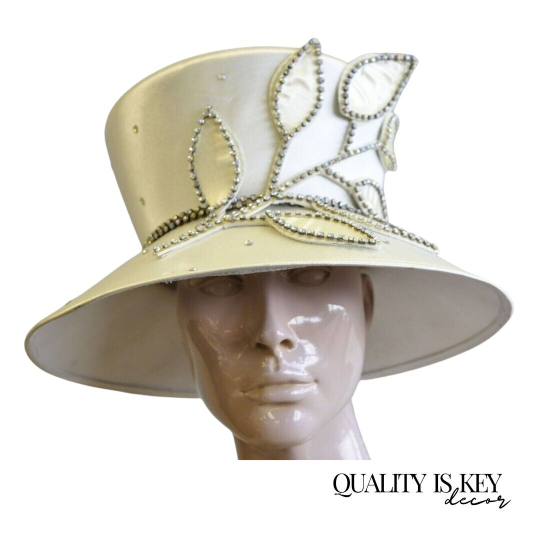Pearl Leaf Iridescent Rhinestones Satin Church Derby Top Hat Ladies Crown