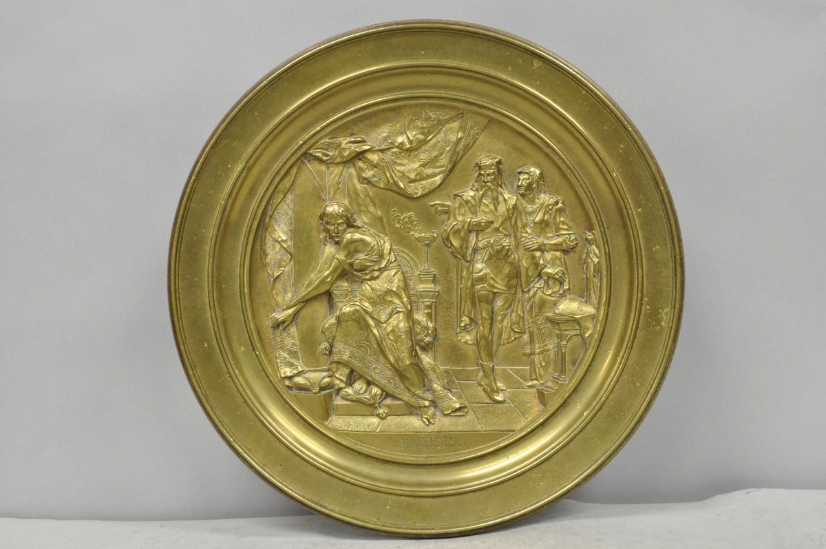 19th C. Emile Louis Picault Macbeth Bronze Relief Pedestal Compote Tazza Dish