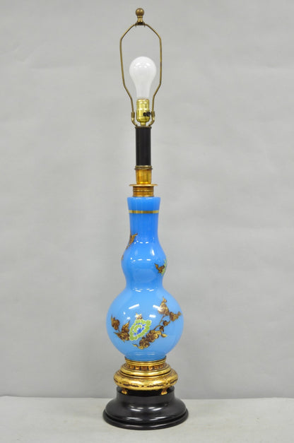 Vintage Chinoiserie James Mont Style Blue Glass Gold Gilt Tall Table Lamp