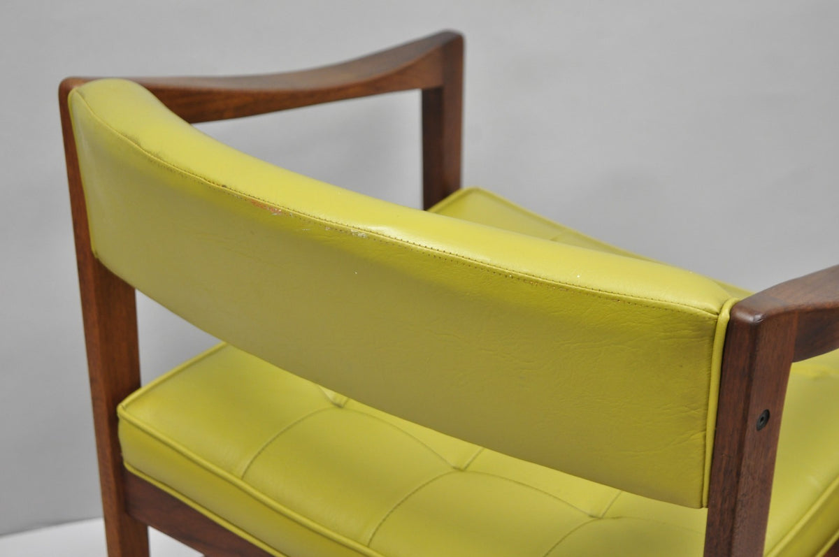 Vintage Ray Zimmerman for DUX Sculpted Walnut Green Vinyl Club Lounge Arm Chair