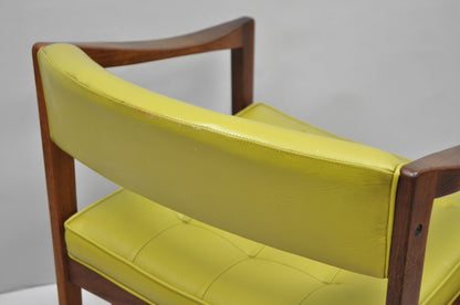 Vintage Ray Zimmerman for DUX Sculpted Walnut Green Vinyl Club Lounge Arm Chair