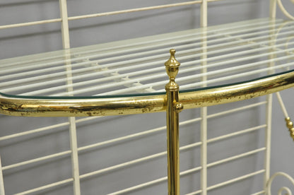 Vintage French Country White Wrought Iron & Brass 3 Tier Pastry Bakers Rack
