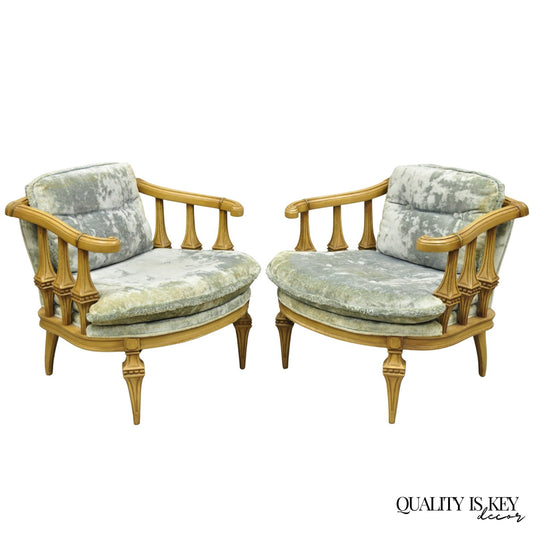 Vintage Hollywood Regency Low Barrel Back Cream Painted Club Lounge Chairs, Pair