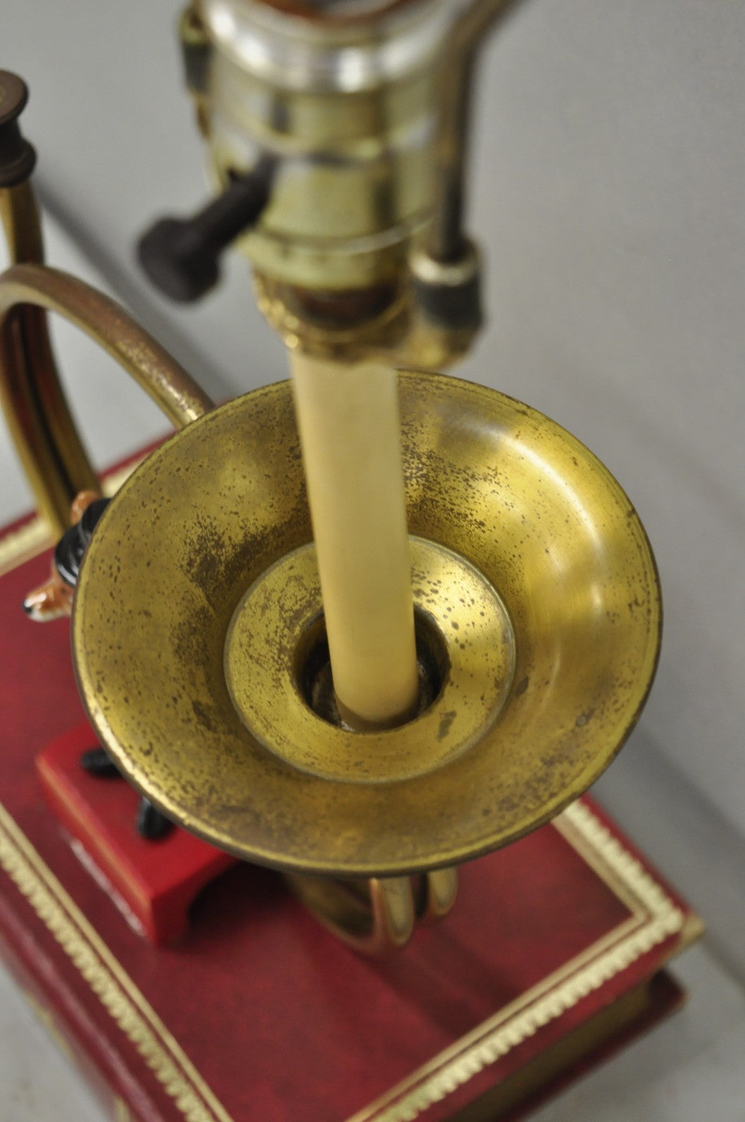 Vintage Equestrian Porcelain Snooty Mr Fox Brass Trumpet on Red Book Table Lamp