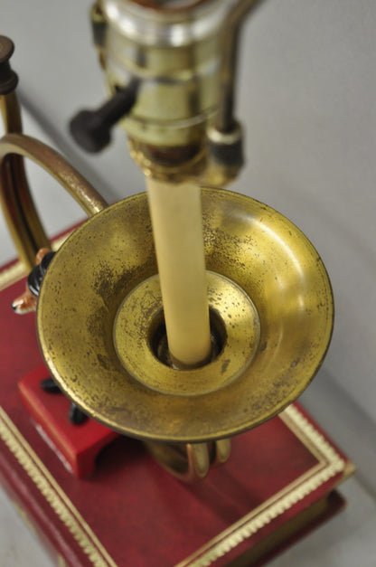 Vintage Equestrian Porcelain Snooty Mr Fox Brass Trumpet on Red Book Table Lamp