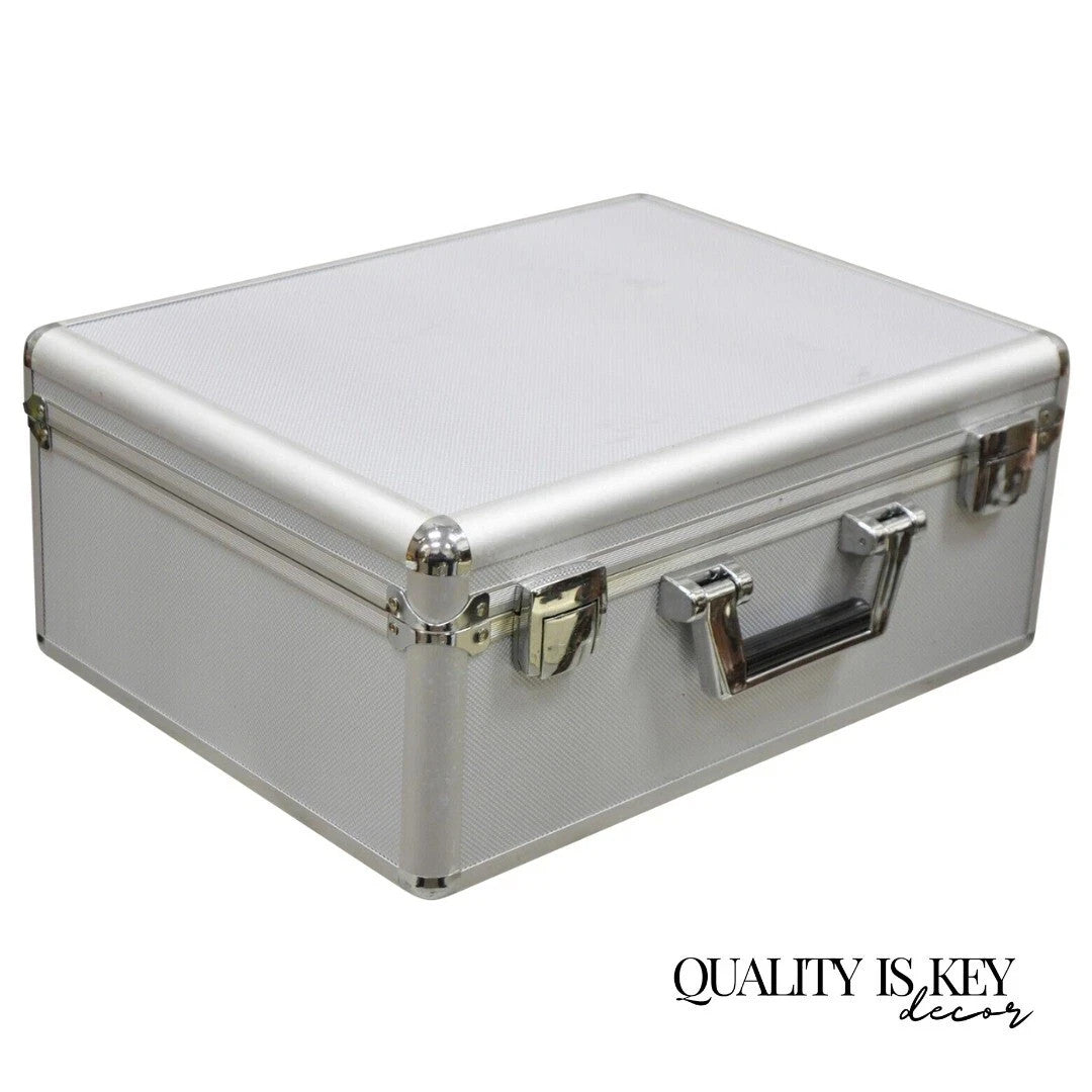 Modern Silver Aluminum Metal 17" Hard Case Storage Box Briefcase Carry On Bag