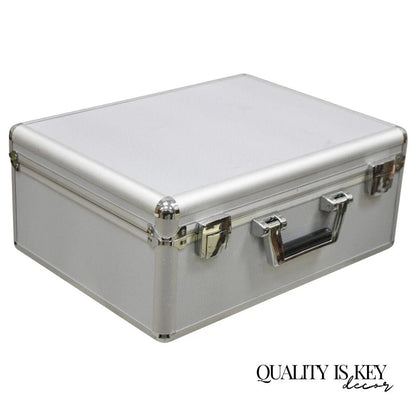 Modern Silver Aluminum Metal 17" Hard Case Storage Box Briefcase Carry On Bag