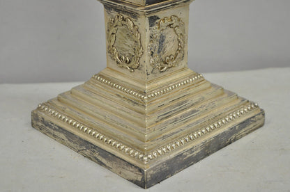 Antique French Empire Silver Plated Corinthian Column Candlestick Table Lamp