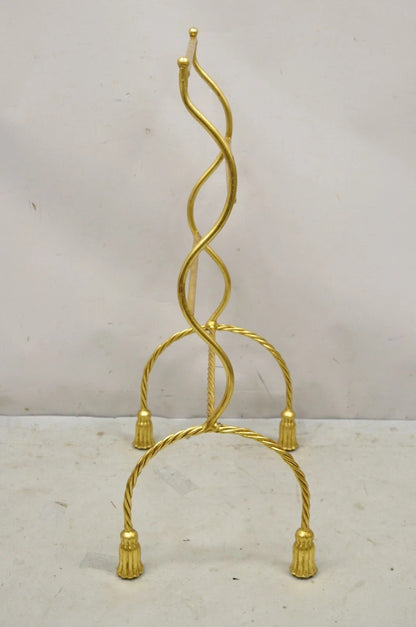 Vintage Italian Hollywood Regency Gold Gilt Metal Iron Towel Rack w/ Tassel Feet