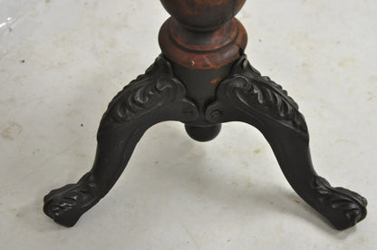 Antique American Victorian Cast Iron Wood Pedestal Adjustable Piano Bench Stool