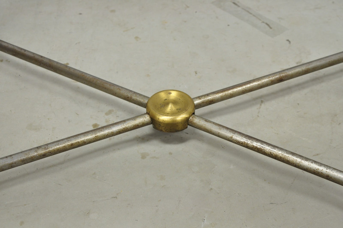 Vintage Directoire Maison Jansen Style Steel & Brass Marble Top Console Table