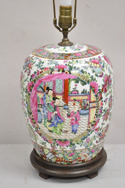 Vintage Chinoiserie Famille Rose Chinese Porcelain Asian Ginger Jar Table Lamp