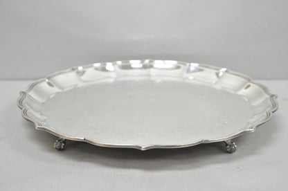 Vintage International Silver Co Large Round Silver Plated Footed Serving Tray