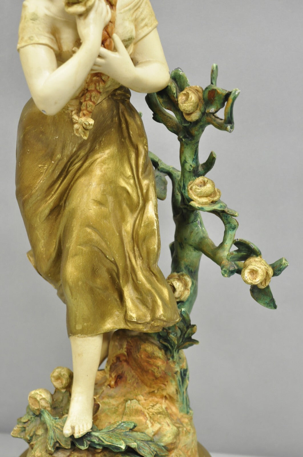 Antique L&F Moreau Spelter Metal Painted Figural "Young Girl" Table Lamp