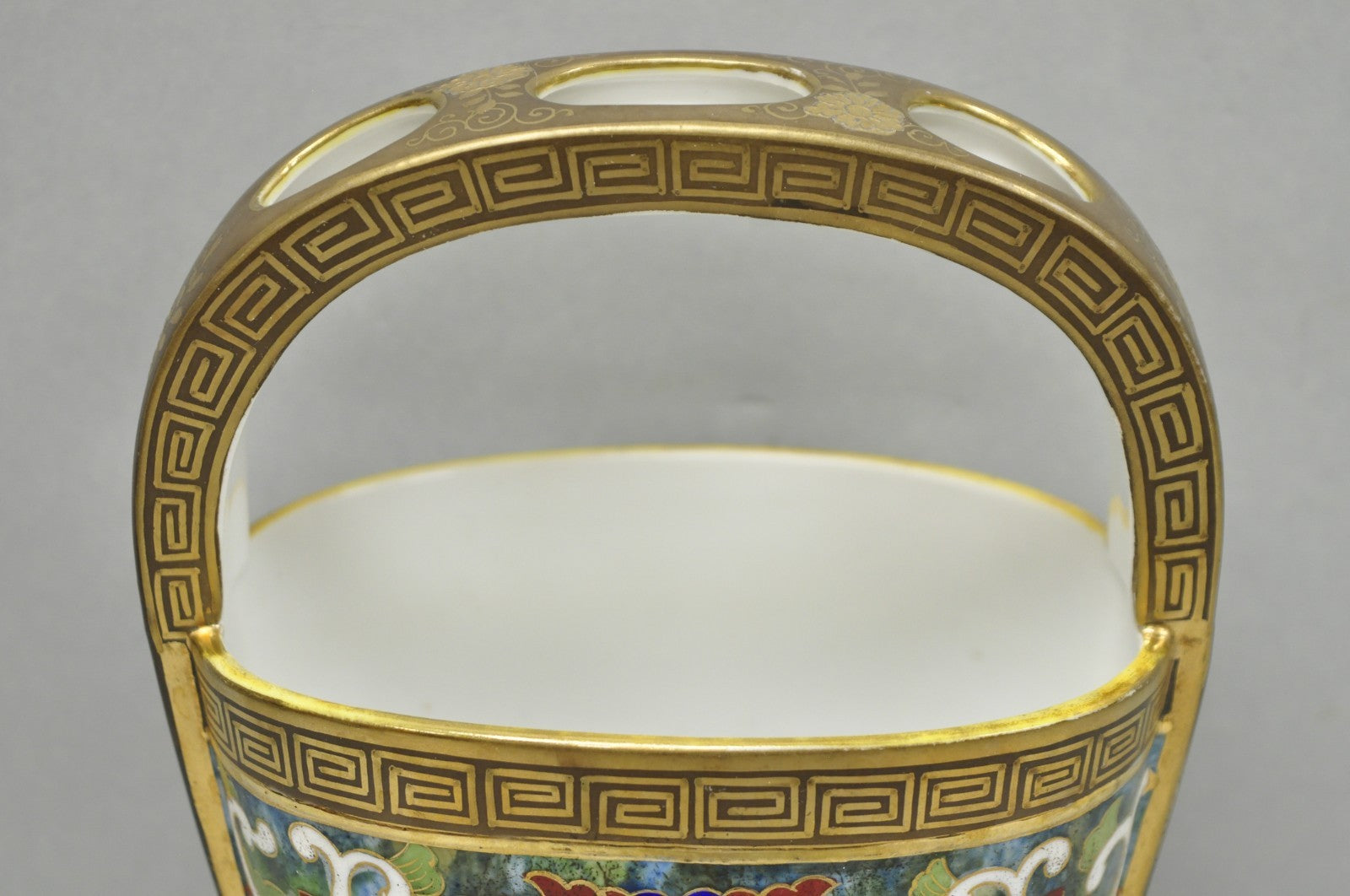 Antique Nippon Morimura Art Deco Hand Painted Porcelain Top Handle Bucket Vase