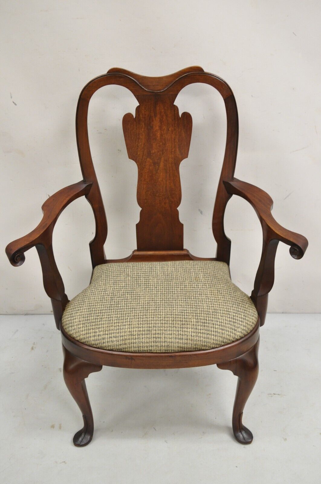 Vintage Saybolt Cleland Queen Anne Style Solid Mahogany Wide Armchair