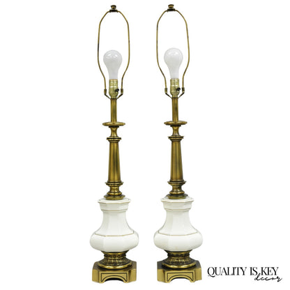 Vintage Stiffel Empire Style Burnished Brass & Porcelain Table Lamps (B) - Pair