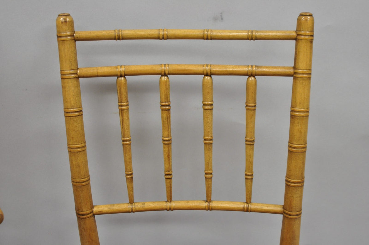 Antique English Regency Faux Bamboo Rush Seat Wooden Dining Chairs - Set of 6