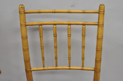 Antique English Regency Faux Bamboo Rush Seat Wooden Dining Chairs - Set of 6