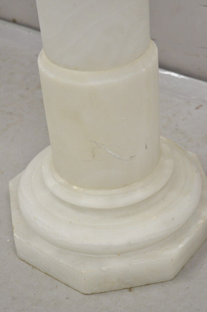 Antique Italian Carved Alabaster Maple Leaf Classical Pedestal Column Stand