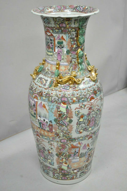 Vintage Rose Medallion Large 44" Tall Chinese Export Porcelain Palace Urn Vase