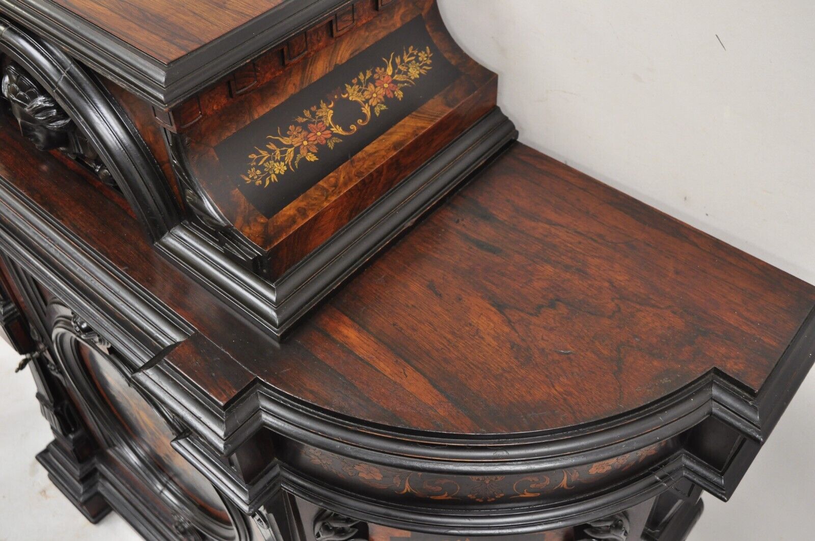 Victorian Ebonized Rosewood Figural Carved Parlor Cabinet attr. Pottier & Stymus