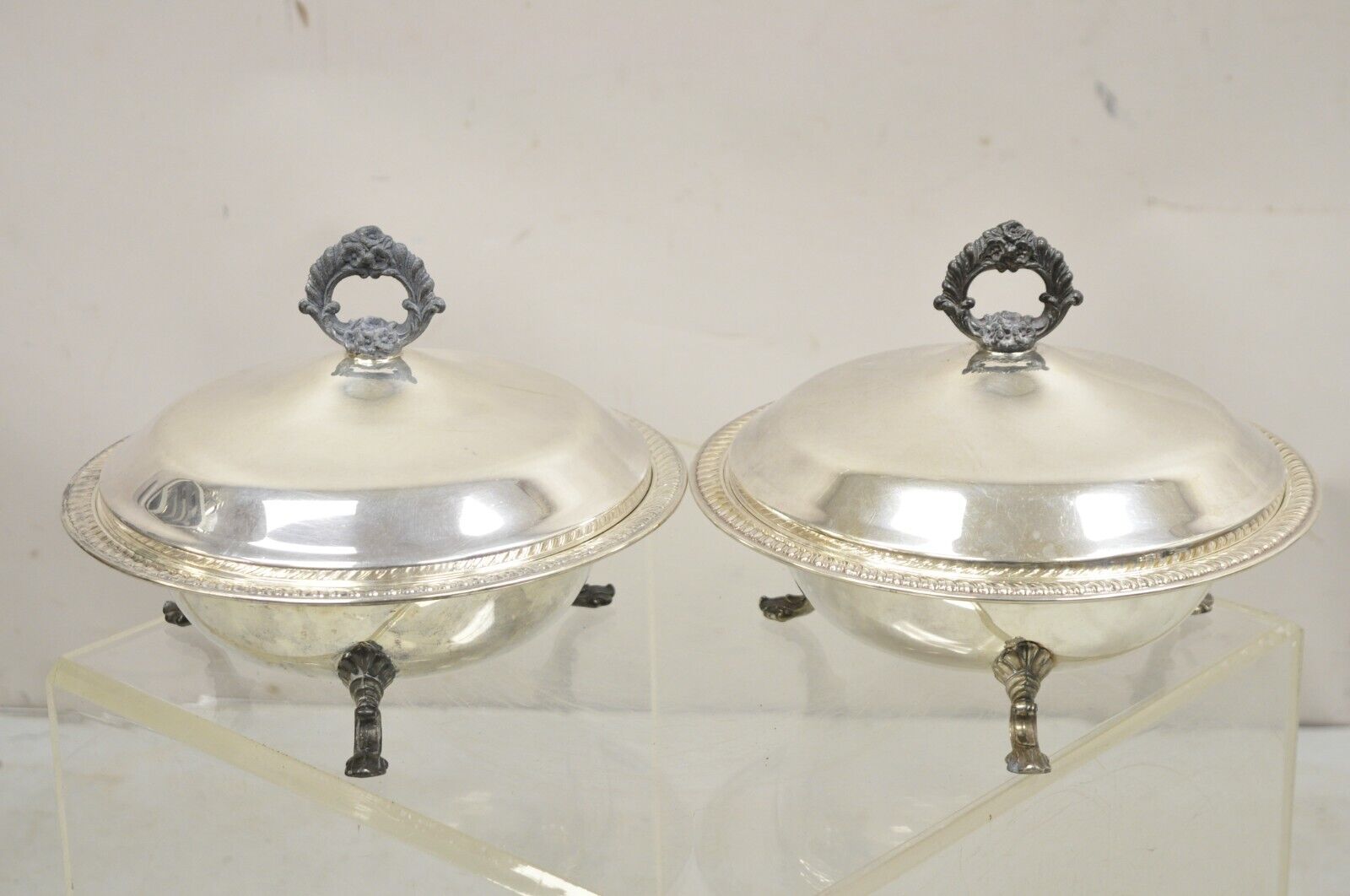 FB Rogers Silver Co 1158 Silver Plated Footed Covered Dish Serving Bowl - a Pair