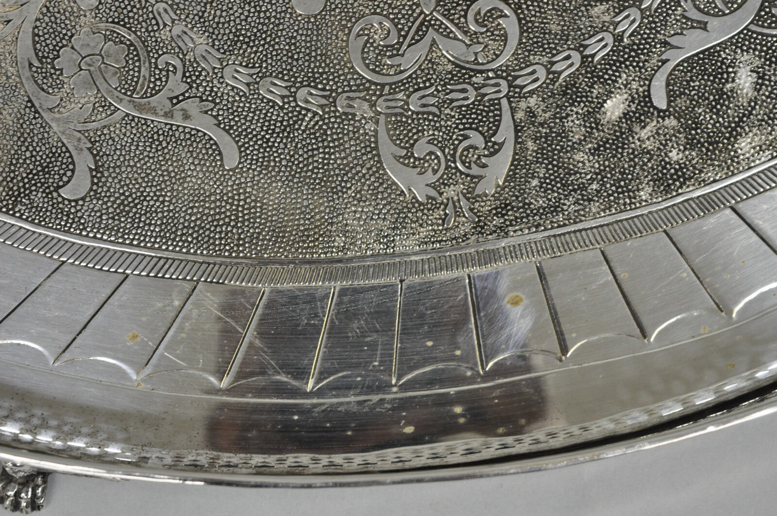 Vintage English Edwardian Style Oval Silver Plated Raised Gallery 21" Bar Tray
