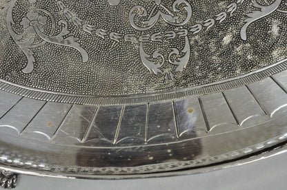 Vintage English Edwardian Style Oval Silver Plated Raised Gallery 21" Bar Tray