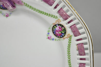 Schumann Bavaria Germany Victorian Reticulated Floral Roses 8.5" Plates  - 6 Pcs